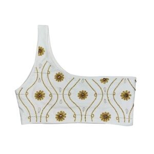 Oceanus White and Gold One-Shoulder Bikini Top NWOT